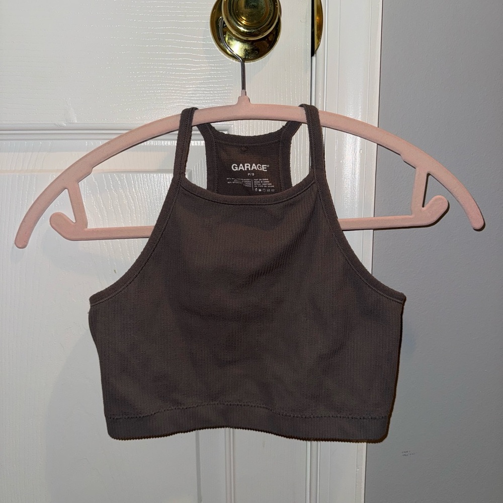 Garage Charcoal Ribbed Halter Top